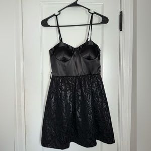 Corset satin top mini dress with animal print detailing on baby doll bottom